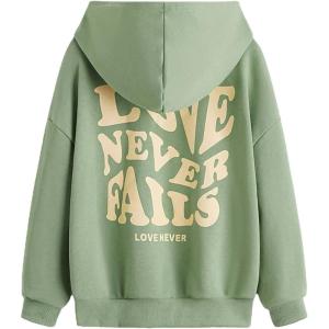 imageFloerns Girls Heart Graphic Print Long Sleeve Hooded Sweatshirt Pullover TopsMint Green