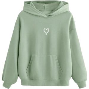 imageFloerns Girls Heart Graphic Print Long Sleeve Hooded Sweatshirt Pullover TopsMint Green Heart