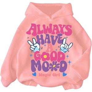 imageFloerns Girls Heart Graphic Print Long Sleeve Hooded Sweatshirt Pullover TopsPink Multi