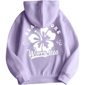 imageFloerns Girls Heart Graphic Print Long Sleeve Hooded Sweatshirt Pullover TopsPurple Floral