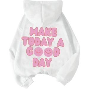 imageFloerns Girls Heart Graphic Print Long Sleeve Hooded Sweatshirt Pullover TopsWhite Letter