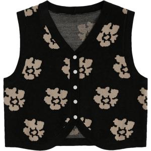imageFloerns Womens Argyle V Neck Button Front Cardigan Sleeveless Knit Sweater VestBlack Flower