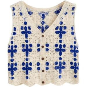 imageFloerns Womens Argyle V Neck Button Front Cardigan Sleeveless Knit Sweater VestRoyal Blue