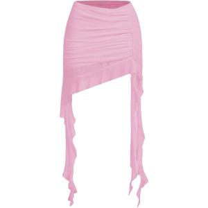 imageFloerns Womens Asymmetrical Side Ruched Ruffle Trim Low Waist Mini SkirtPink