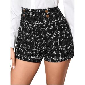 imageFloerns Womens Casual High Waist Skinny Shorts with PocketBlack Plaid