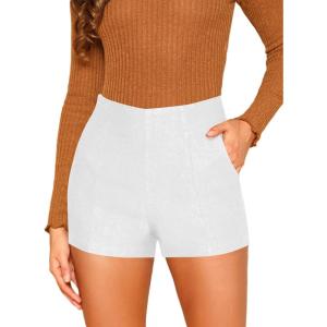imageFloerns Womens Casual High Waist Skinny Shorts with PocketWhite Pure