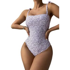 imageFloerns Womens Floral One Piece Swimsuit Tummy Control Scoop Neck Drawstring Monokini Bathing Suit SwimwearPurple Floral