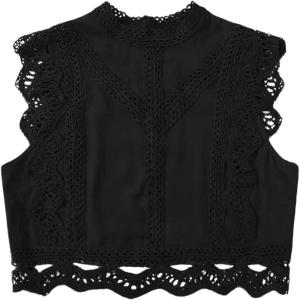 imageFloerns Womens Mock Neck Guipure Lace Trim Embroidery Blouse TopsBlack Solid