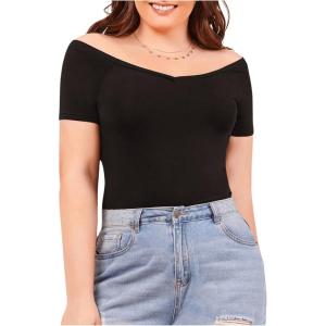imageFloerns Womens Plus Size Basic Off Shoulder Tshirt TopA Black