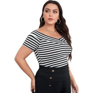 imageFloerns Womens Plus Size Basic Off Shoulder Tshirt TopBlack and White