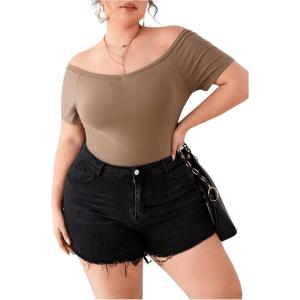 imageFloerns Womens Plus Size Basic Off Shoulder Tshirt TopMocha Brown Solid