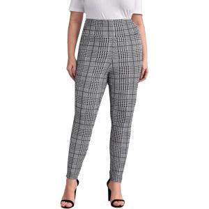 imageFloerns Womens Plus Size Plaid Pants Leggings Stretchy Elastic Waist Work Skinny PantsBlack White