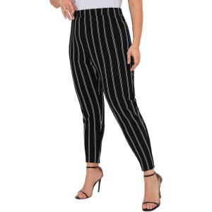 imageFloerns Womens Plus Size Plaid Pants Leggings Stretchy Elastic Waist Work Skinny PantsBlack White Multi