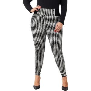 imageFloerns Womens Plus Size Plaid Pants Leggings Stretchy Elastic Waist Work Skinny PantsBlack and White