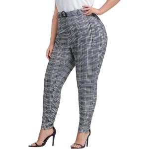 imageFloerns Womens Plus Size Plaid Pants Leggings Stretchy Elastic Waist Work Skinny PantsGrey Multi