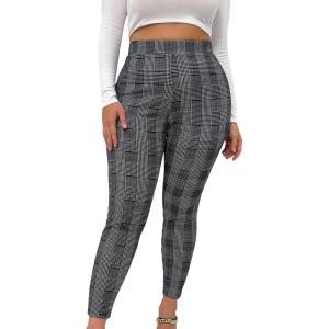 imageFloerns Womens Plus Size Plaid Pants Leggings Stretchy Elastic Waist Work Skinny PantsGrey Plaid