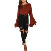 imageFloerns Womens 70s Western Flowy Bell Sleeve Blouse Tops ShirtsBrown Red