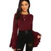 imageFloerns Womens 70s Western Flowy Bell Sleeve Blouse Tops ShirtsBurgundy