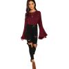 imageFloerns Womens 70s Western Flowy Bell Sleeve Blouse Tops ShirtsBurgundy