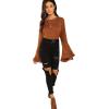 imageFloerns Womens 70s Western Flowy Bell Sleeve Blouse Tops ShirtsRust Red Light Brown