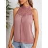 imageFloerns Womens Lace Splice Collar Cap Sleeve Office Blouse TopsDusty Pink Lace