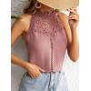 imageFloerns Womens Lace Splice Collar Cap Sleeve Office Blouse TopsDusty Pink Lace