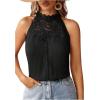 imageFloerns Womens Lace Splice Collar Cap Sleeve Office Blouse TopsPlain Black