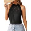 imageFloerns Womens Lace Splice Collar Cap Sleeve Office Blouse TopsPlain Black