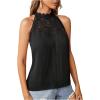 imageFloerns Womens Lace Splice Collar Cap Sleeve Office Blouse TopsPlain Black