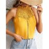 imageFloerns Womens Lace Splice Collar Cap Sleeve Office Blouse TopsSolid Yellow