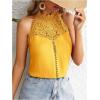 imageFloerns Womens Lace Splice Collar Cap Sleeve Office Blouse TopsSolid Yellow