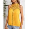imageFloerns Womens Lace Splice Collar Cap Sleeve Office Blouse TopsSolid Yellow