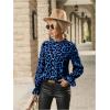 imageFloerns Womens Leopard Print Elegant Long Sleeve Frill Trim Mock Neck Blouse TopsBlue