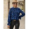 imageFloerns Womens Leopard Print Elegant Long Sleeve Frill Trim Mock Neck Blouse TopsBlue