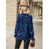 imageFloerns Womens Leopard Print Elegant Long Sleeve Frill Trim Mock Neck Blouse TopsBlue