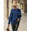 imageFloerns Womens Leopard Print Elegant Long Sleeve Frill Trim Mock Neck Blouse TopsBlue