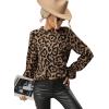 imageFloerns Womens Leopard Print Elegant Long Sleeve Frill Trim Mock Neck Blouse TopsBrown Multi