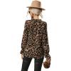 imageFloerns Womens Leopard Print Elegant Long Sleeve Frill Trim Mock Neck Blouse TopsBrown Multi