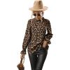 imageFloerns Womens Leopard Print Elegant Long Sleeve Frill Trim Mock Neck Blouse TopsBrown Multi