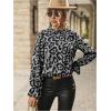 imageFloerns Womens Leopard Print Elegant Long Sleeve Frill Trim Mock Neck Blouse TopsGrey