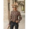 imageFloerns Womens Leopard Print Elegant Long Sleeve Frill Trim Mock Neck Blouse TopsKhaki
