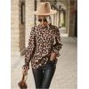 imageFloerns Womens Leopard Print Elegant Long Sleeve Frill Trim Mock Neck Blouse TopsKhaki