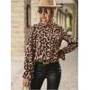 imageFloerns Womens Leopard Print Elegant Long Sleeve Frill Trim Mock Neck Blouse TopsKhaki