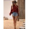 imageFloerns Womens Leopard Print Elegant Long Sleeve Frill Trim Mock Neck Blouse TopsRed