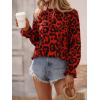 imageFloerns Womens Leopard Print Elegant Long Sleeve Frill Trim Mock Neck Blouse TopsRed
