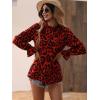 imageFloerns Womens Leopard Print Elegant Long Sleeve Frill Trim Mock Neck Blouse TopsRed