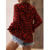 imageFloerns Womens Leopard Print Elegant Long Sleeve Frill Trim Mock Neck Blouse TopsRed
