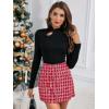 imageFloerns Womens Plaid High Waist Bodycon Mini SkirtWhite and Red