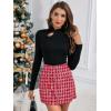 imageFloerns Womens Plaid High Waist Bodycon Mini SkirtWhite and Red