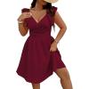 imageFloerns Womens Plus Size Wrap Front Sweetheart Neck Ruffle Cap Sleeve A Line DressBurgundy